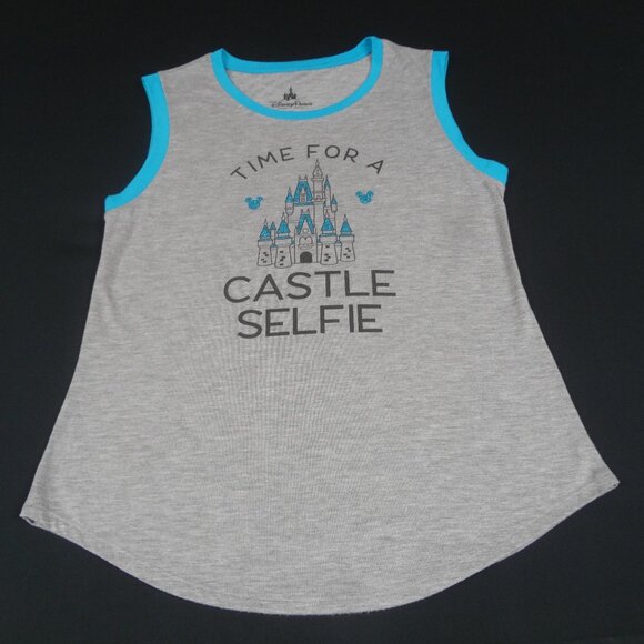 DISNEY PARKS TIME FOR A CASTLE SELFIE - GRAY WOMEN TANK TOP XS X-SMALL SHIRT L38 - Picture 1 of 4